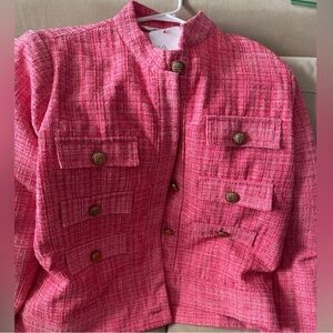 Pink Tweed Jacket with Gold Buttons 1X